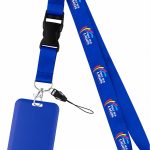 Custom branded lanyard with ID card holder, personalized with company logo and name