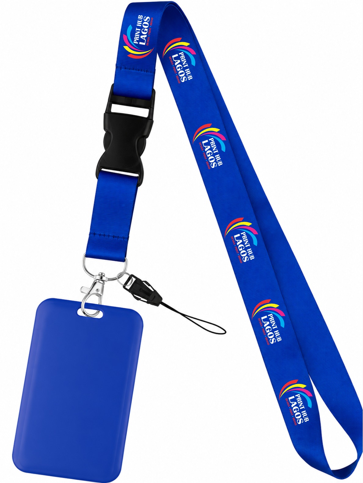 Custom branded lanyard with ID card holder, personalized with company logo and name