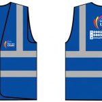 Custom branded reflective safety jacket with company logo and high-visibility reflective strips